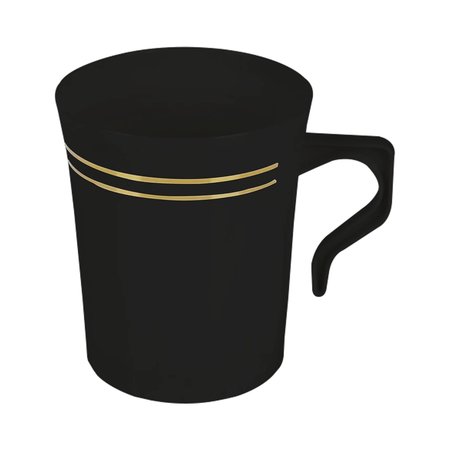 SMARTY HAD A PARTY 8 oz Black with Gold Edge Rim Round Plastic Coffee Mugs 120 Mugs, 120PK 6934-BKG-CASE
